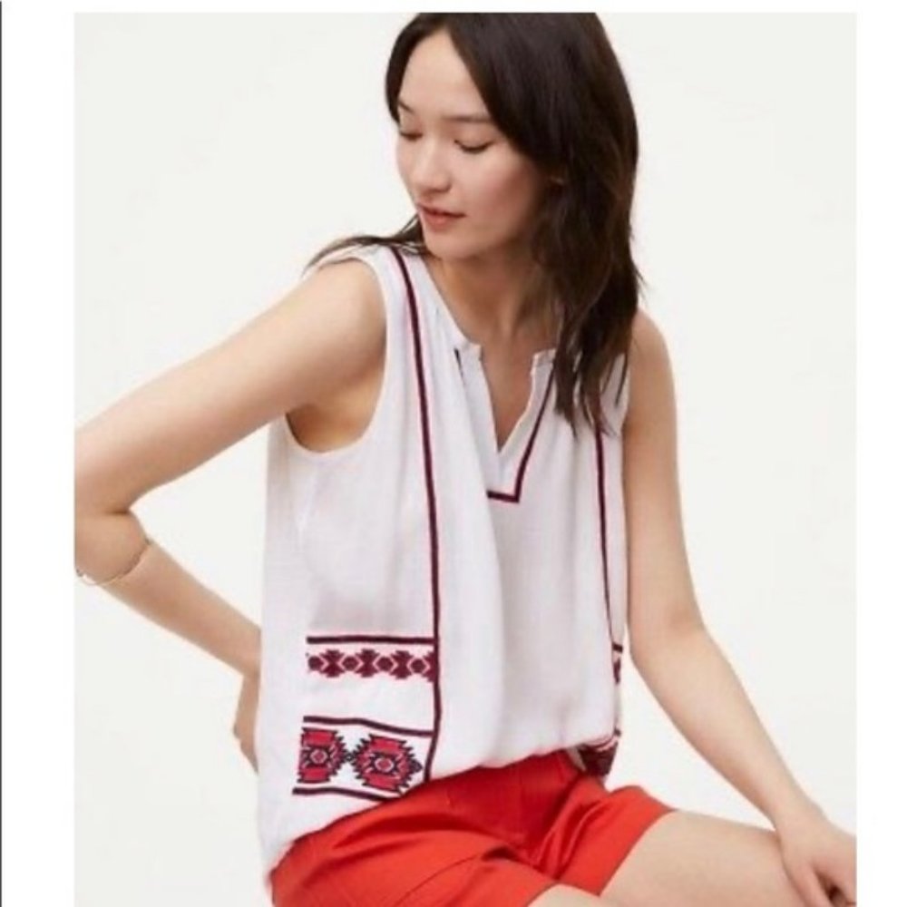 LOFT Bohemian Split Neck Shell Top Size Medium